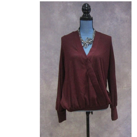 Zara Sweaters - Zara Burgundy Surplice Sweater Size L